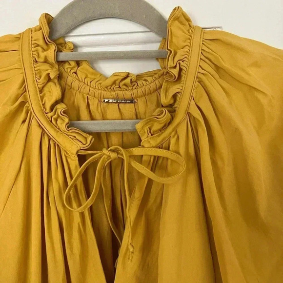 Elie Tahari Anthropologie Mustard Yellow Tiered Dress - Size XL cotton boho - Picture 8 of 11